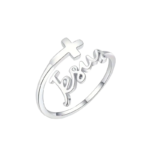 Curl Cross & Jesus Inscription – Christian Ring - Silver
