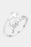 Curl Cross & Jesus Inscription – Christian Ring