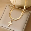 Elegant Double Chain Cross Pendant Necklace – Christian Necklace