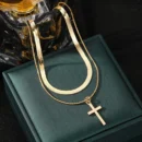 Elegant Double Chain Cross Pendant Necklace – Christian Necklace