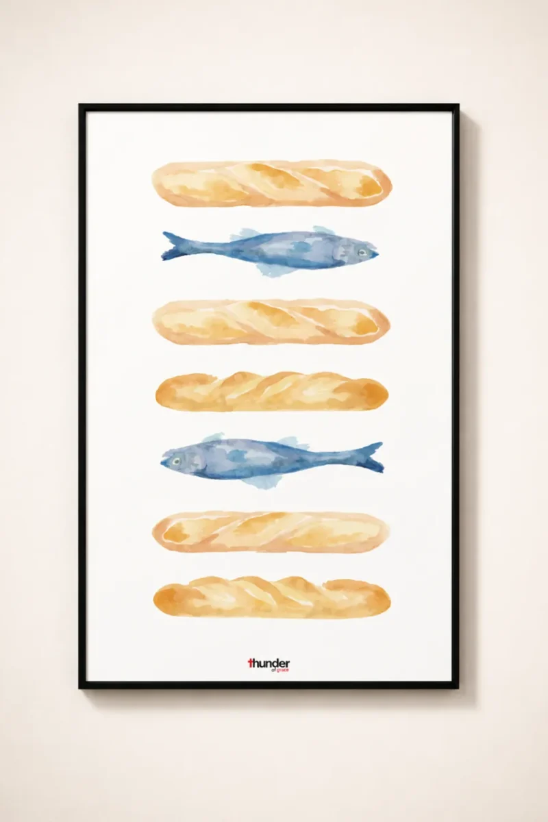 Loaves and Fish Miracle Wall Frame inspired by Matthew 14 Christian Scripture Artwork