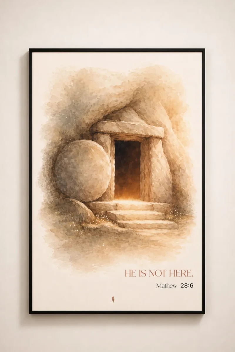 He Is Not Here Wall Frame featuring Matthew 28:6 Empty Tomb Christian Wall Art