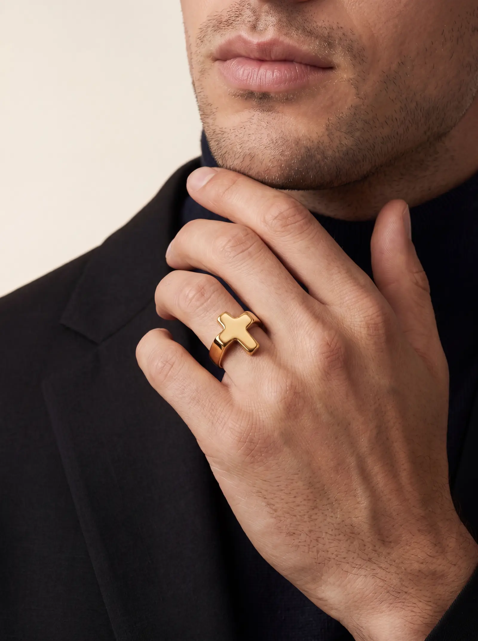 Gold cross ring for men