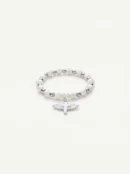 White marble stone Christian bracelet featuring polished silver accents and a guardian angel wing cross charm.