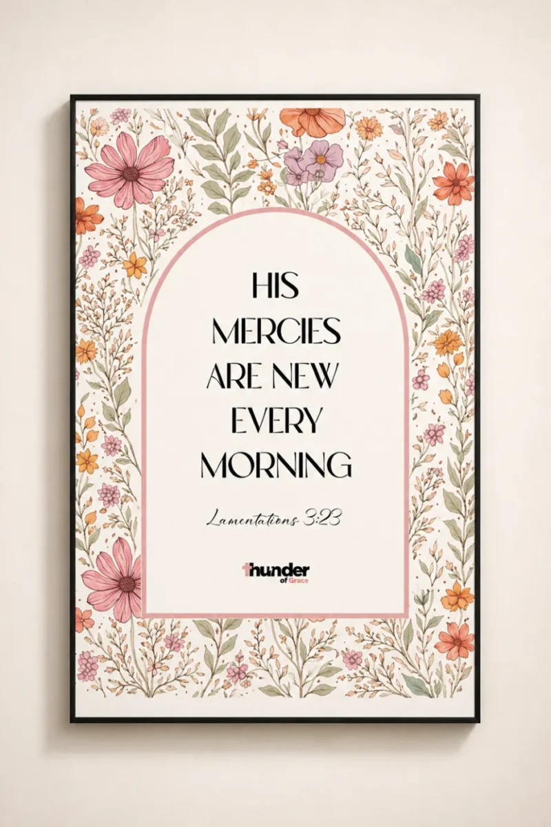 His Mercies Are New Every Morning Wall Frame featuring Lamentations 3:23 Christian Scripture Wall Art