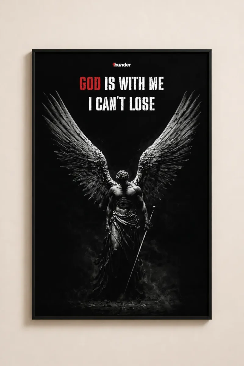 God Is With Me I Can't Lose Wall Frame featuring powerful Christian motivational artwork and faith-inspired design